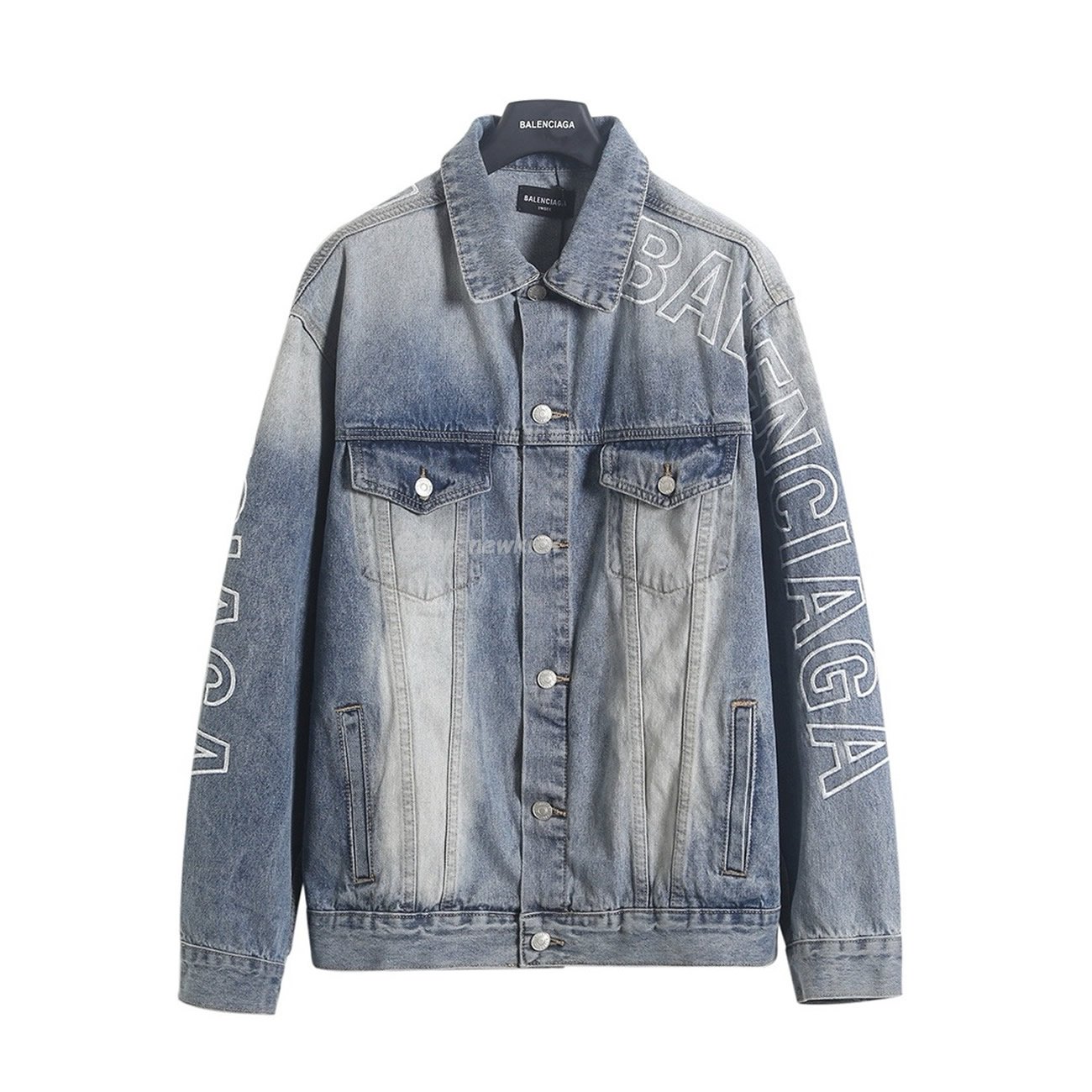 Balenciaga Logo Embroidered Denim Jacket Blue (1) - newkick.app